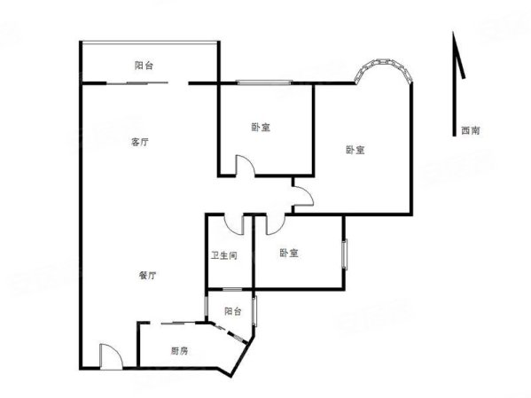 新亚洲花园3室2厅1卫97㎡南北330万