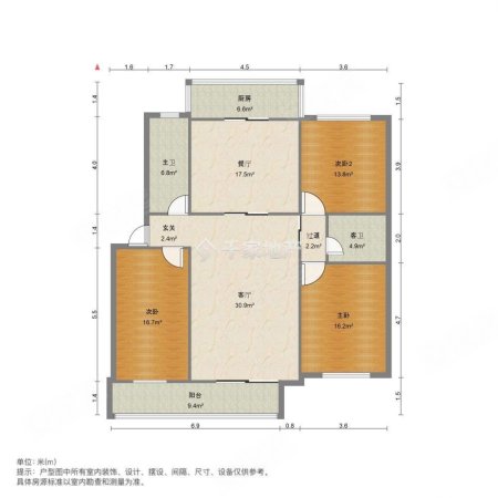 大悦华府3室2厅1卫107.5㎡南北70万