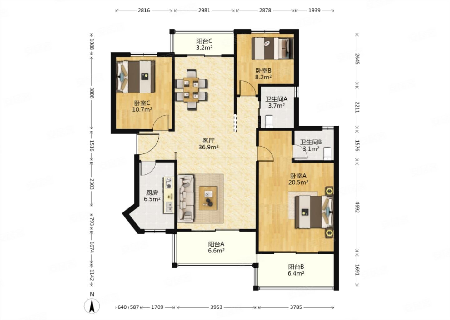 融侨华府3室2厅2卫137㎡南北340万