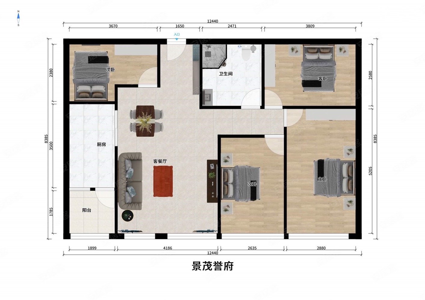 景茂誉府4室2厅2卫128.04㎡东110万