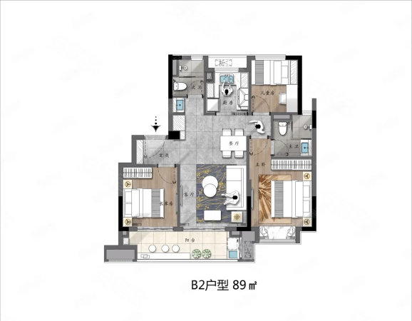 万科金域缇香3室2厅2卫89.51㎡南北150万