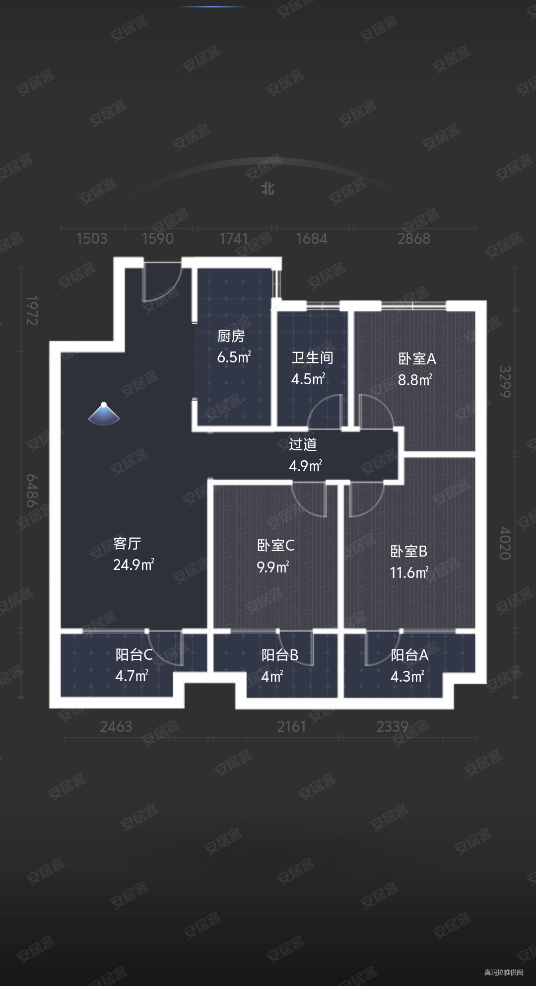 中建锦绣城三期锦绣华府3室2厅1卫99㎡南北106万