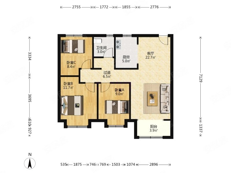 急售 玺樾熙棠 三室两厅 97平米 户型方正名厨明卫,新城玺樾熙棠二手
