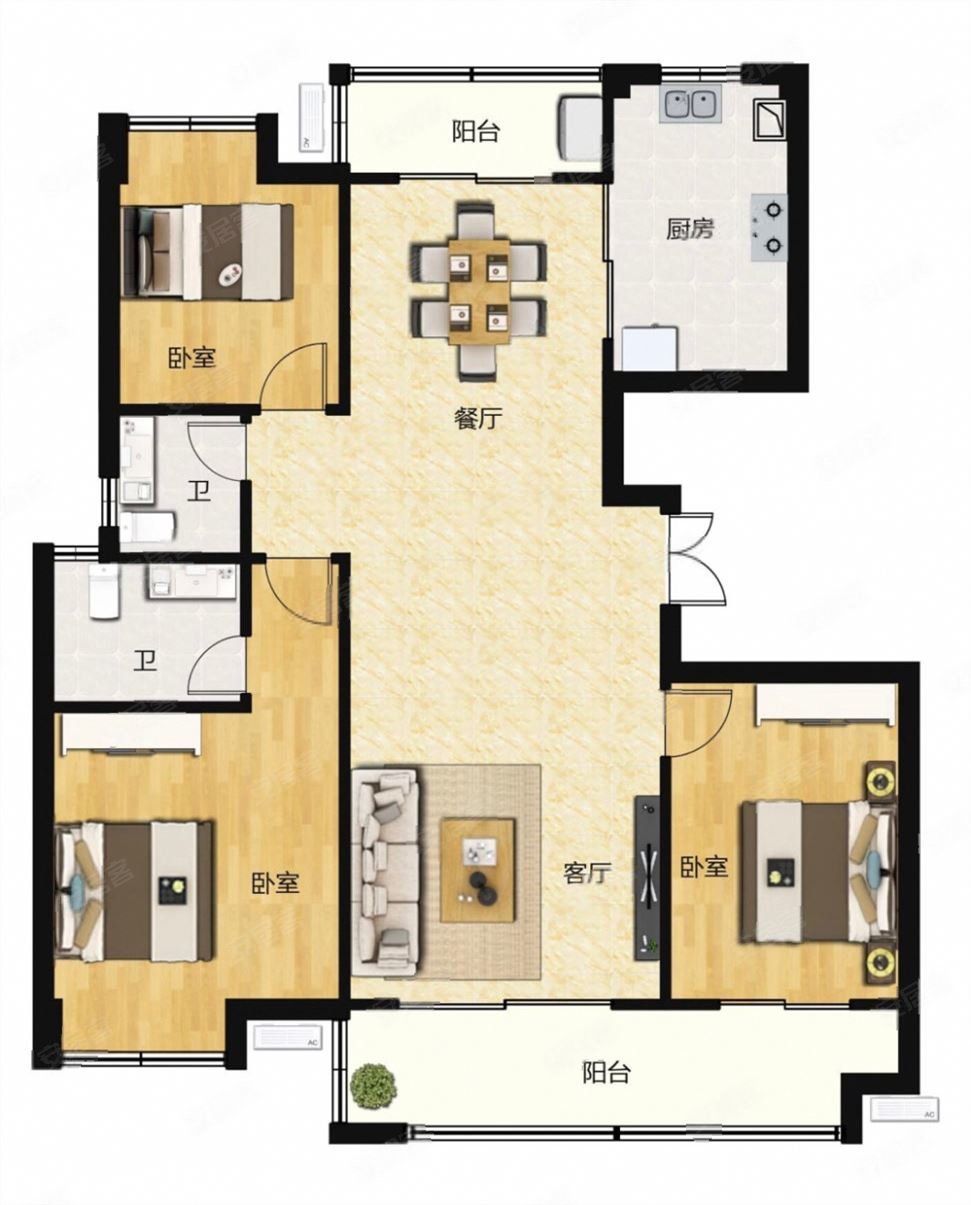 好房中南路玖玺台116平三房一梯两户双阳台有钥匙