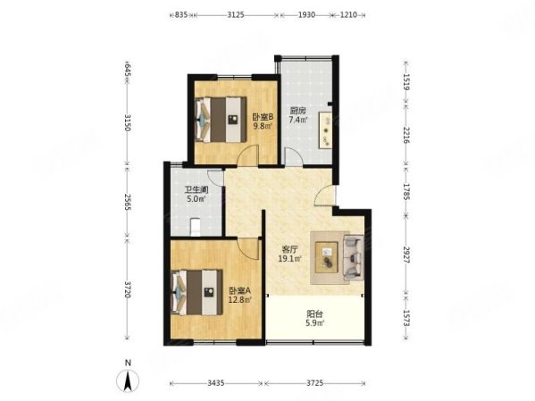 春辉新村2室2厅1卫75.84㎡南北345万