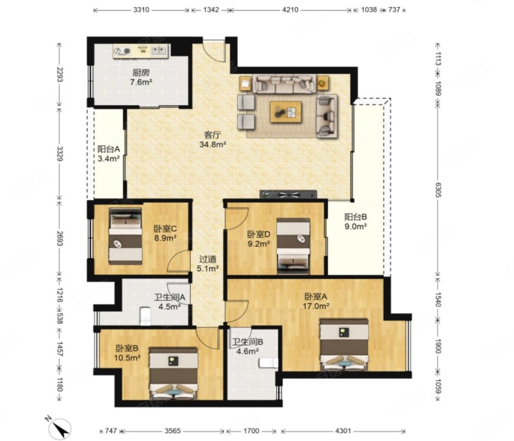 通透户型,格局好,楼层好,视野宽阔,采光充足,,珠江国际花园二手房,210