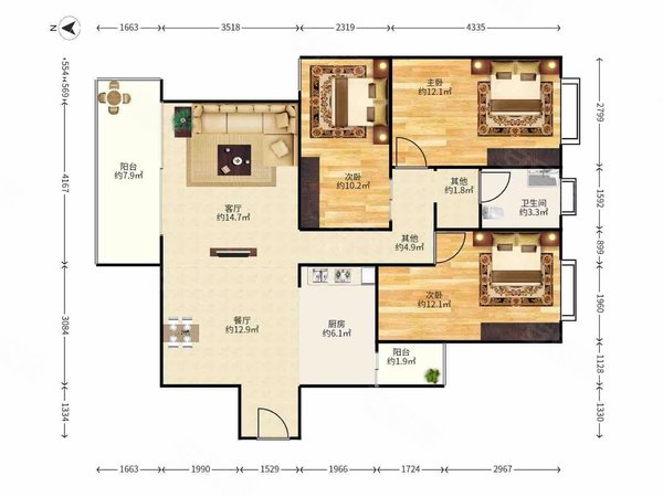 【多图】皇御苑(二期),皇岗租房,皇御苑二期大3房出租空房可做培训