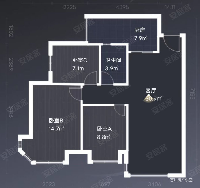 蓝光COCO香江二期3室2厅1卫96㎡南北59.8万