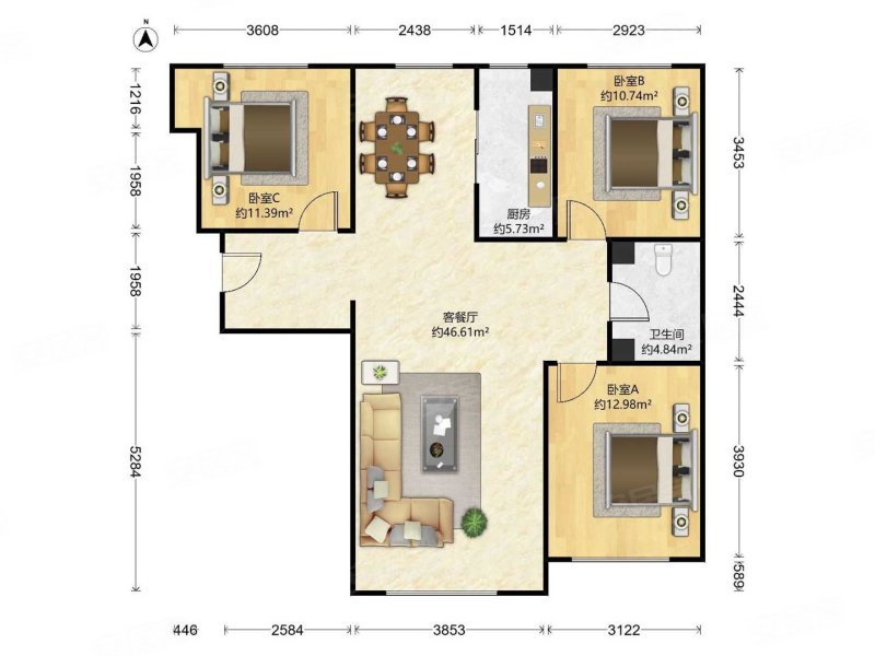 保利西海岸 三室两厅 精装修中上楼层