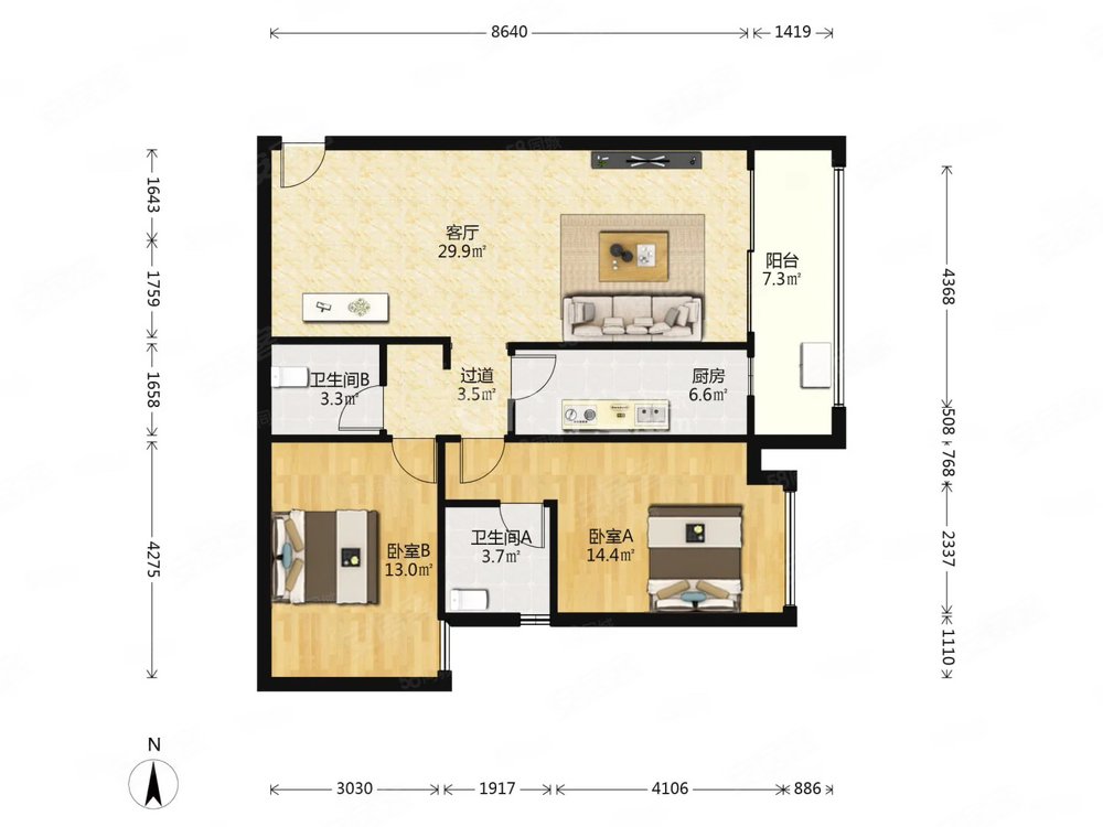 人大  ,高端小区,海航豪庭三房二厅二卫毛坯南北通透