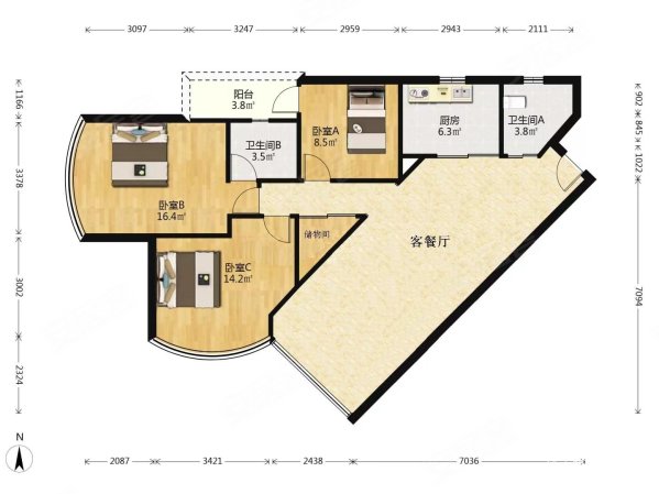 帝景苑3室2厅2卫124㎡南820万