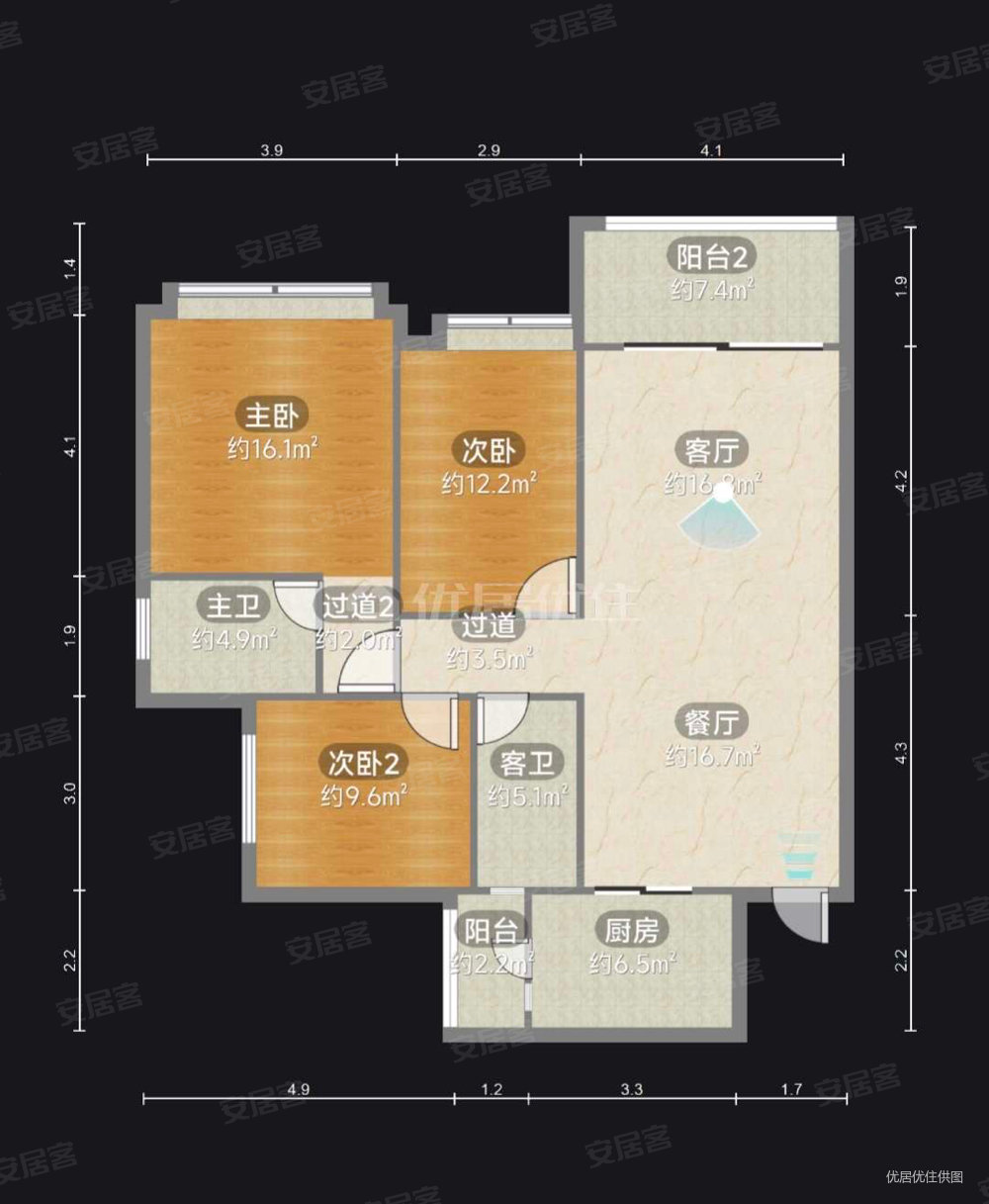 恒大城(三期)3室2厅2卫128.94㎡南北83万