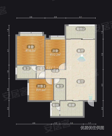 恒大城(三期)3室2厅2卫128.94㎡南北83万