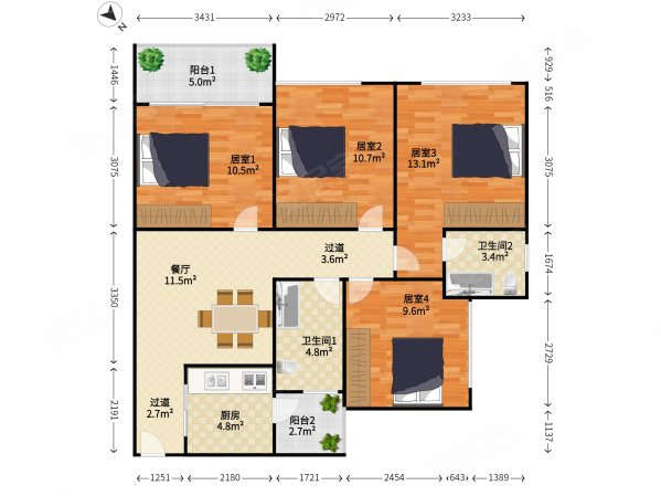 松茂御龙湾4室1厅2卫89.05㎡东南680万