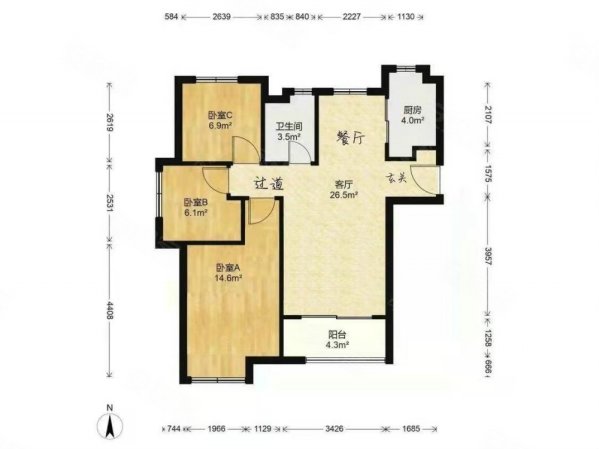 滨湖万科城3室2厅1卫91.25㎡南北148万