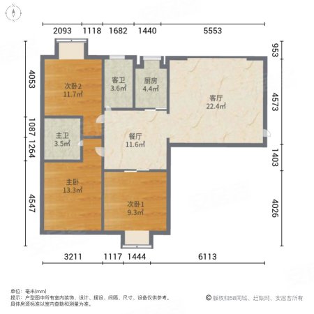 西垅佳园3室2厅2卫108㎡南北170万