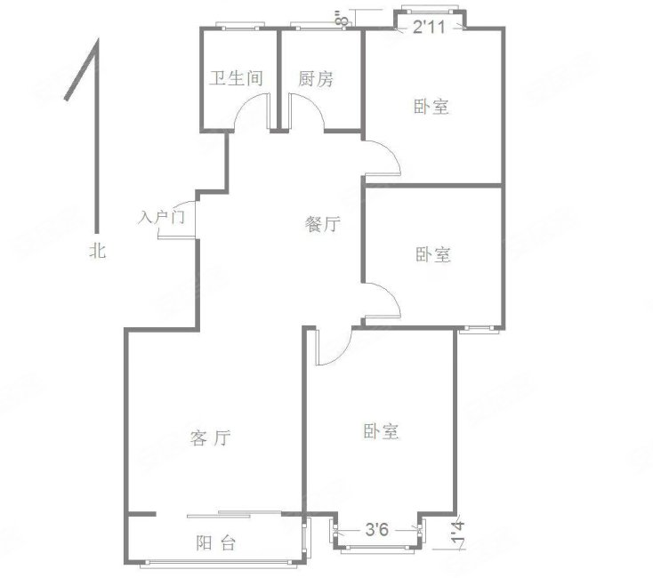 南池丽景园3室2厅1卫114㎡南北78万