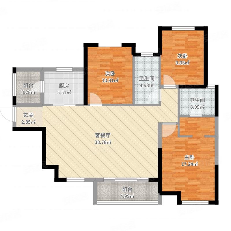 西楚庄园3室2厅1卫96㎡南北52万