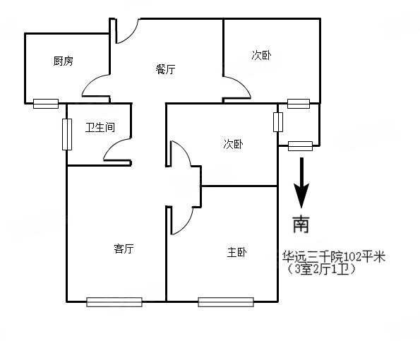 华远三千院3室2厅1卫102.62㎡南55万