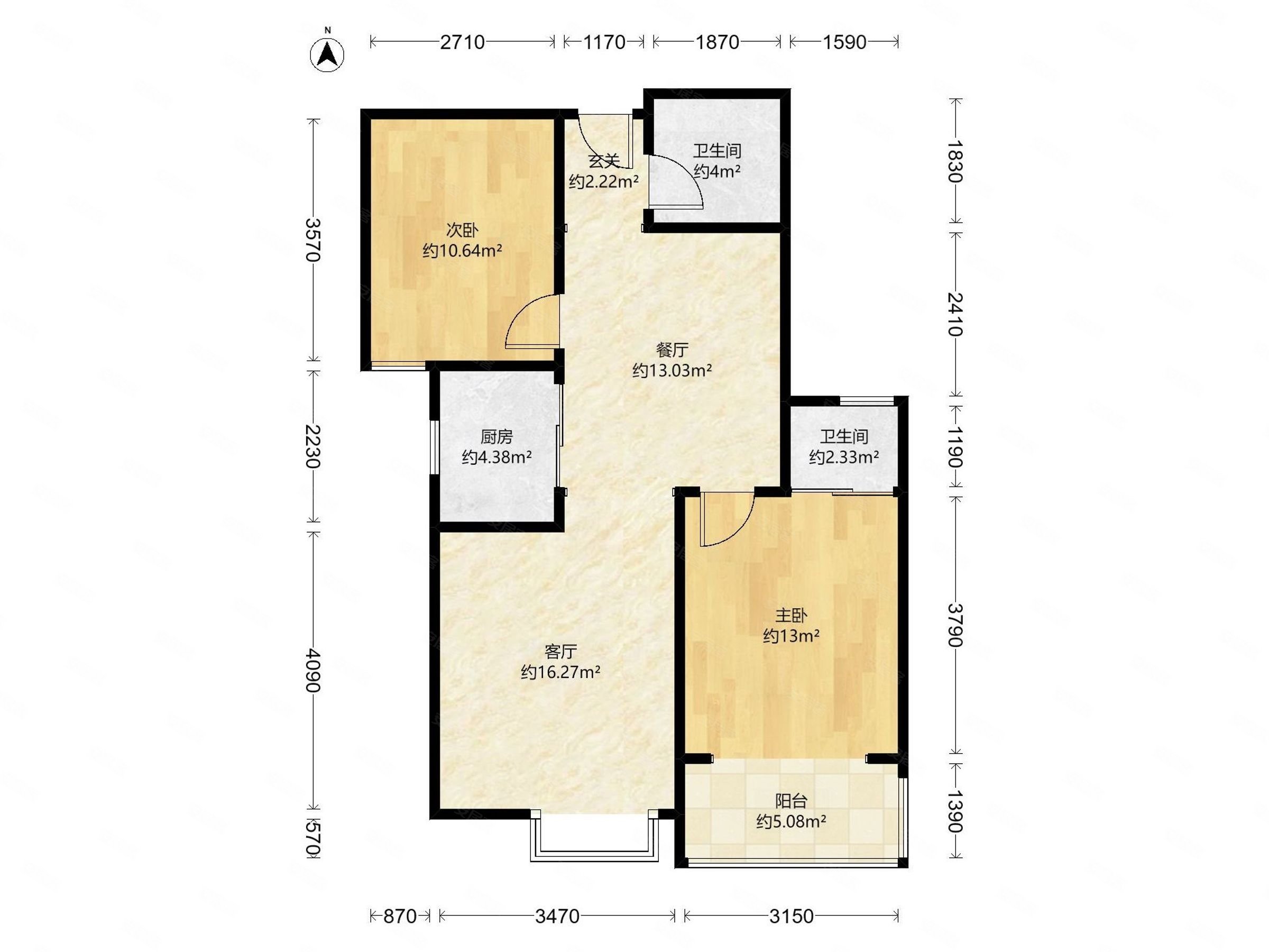 橙悦园2室2厅2卫99.41㎡南北147万