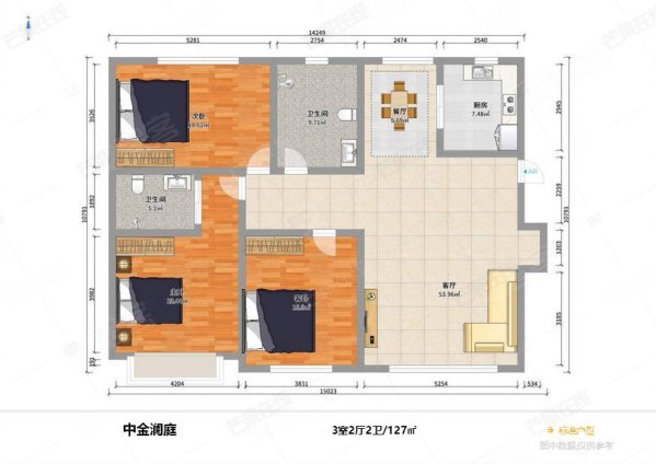 中金澜庭3室2厅2卫127.12㎡南北75万