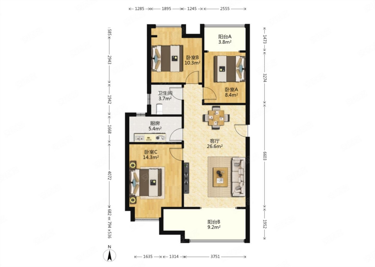 华远辰悦3室2厅106平满二南北通透房东急置换诚