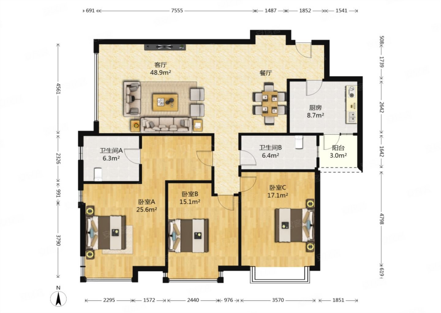 晓港方正户型,三南卧西客厅海景尽收眼底~,晓港名城(五期)二手房,499