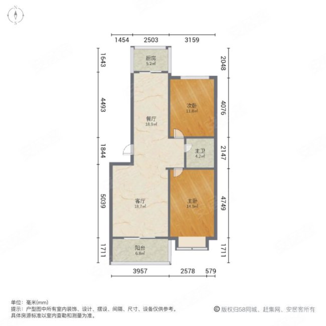 盛世华庭(武清)2室2厅1卫91㎡南北110万