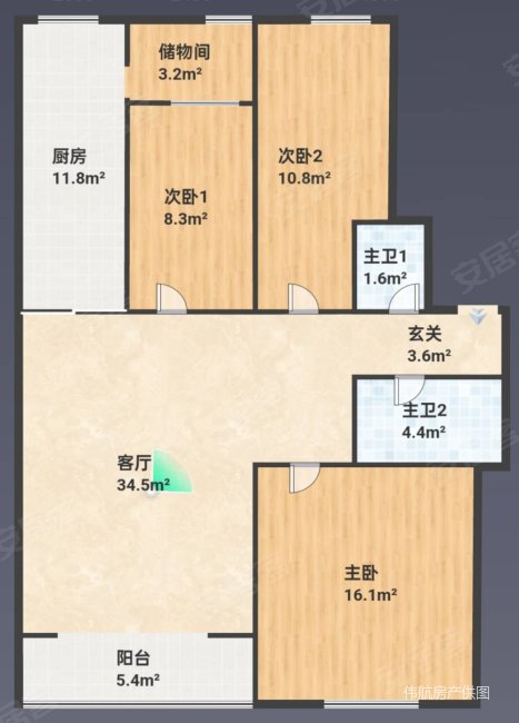 敖建小区(延吉)3室1厅2卫111㎡南北52万