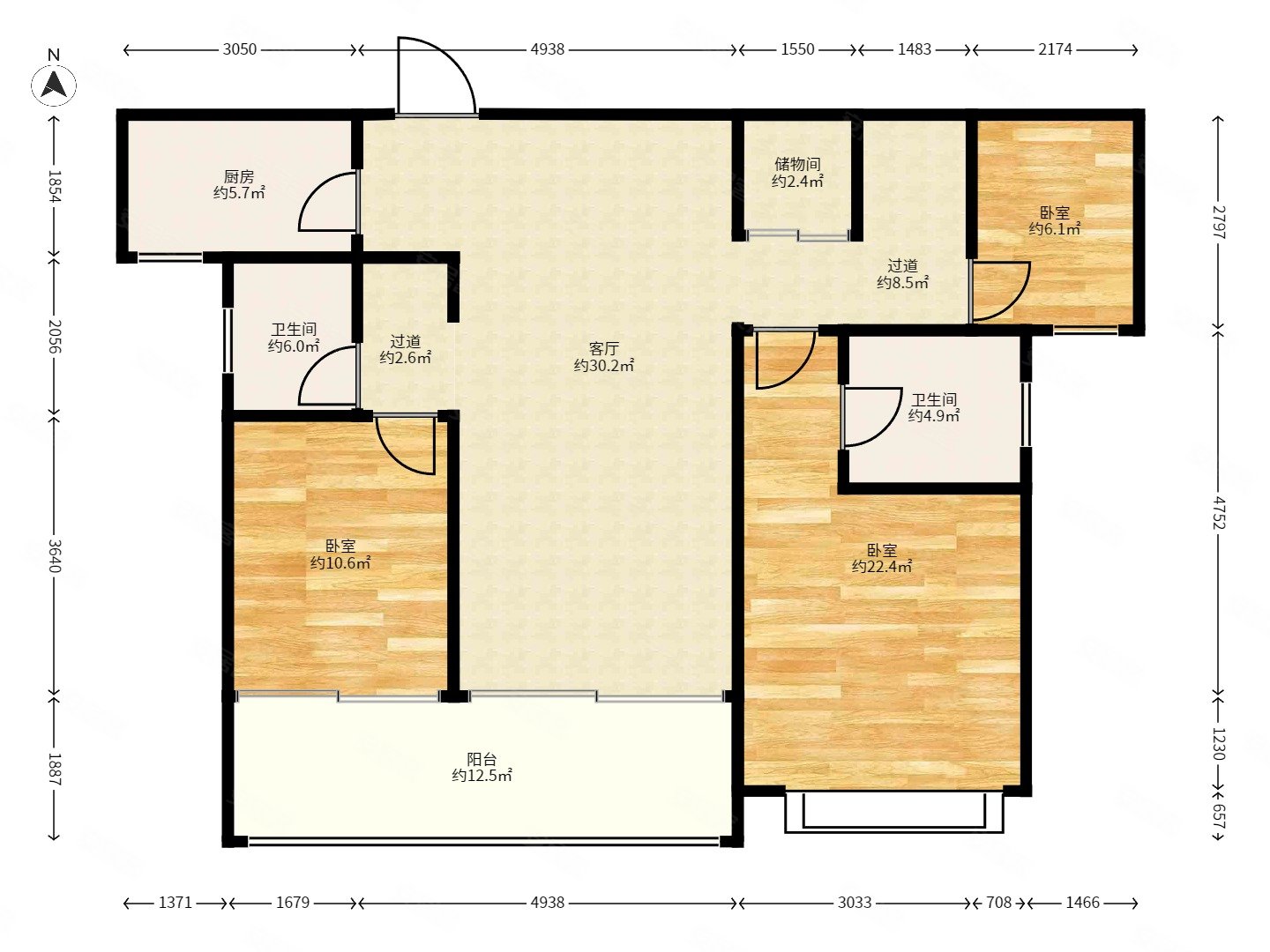 星河国际(九区)3室2厅2卫118㎡南北195.8万
