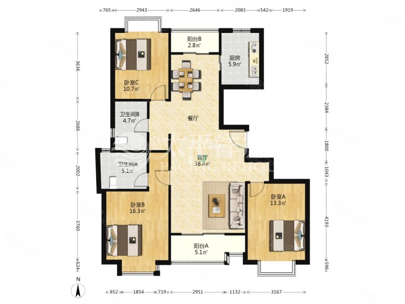 大华梦公园,小区自带星巴克,飞机户型大三房,小区中心花园位置