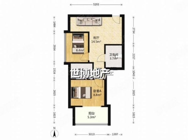 君临大厦2室1厅1卫85㎡西南108万