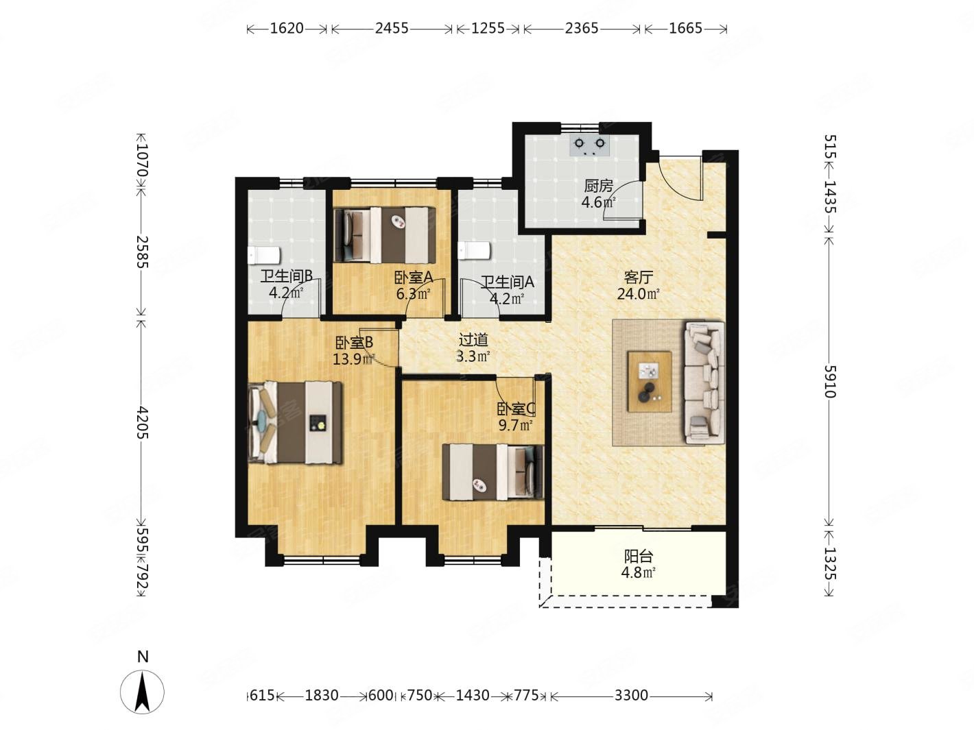 满2年江与城精装3房2卫新空未住中高楼层地铁口江核小高
