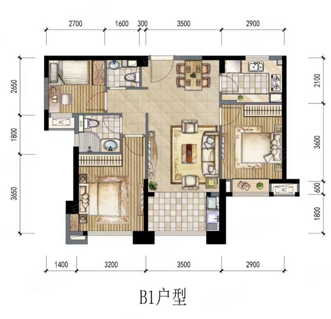 建发央著(一期)3室2厅2卫94.28㎡南430万