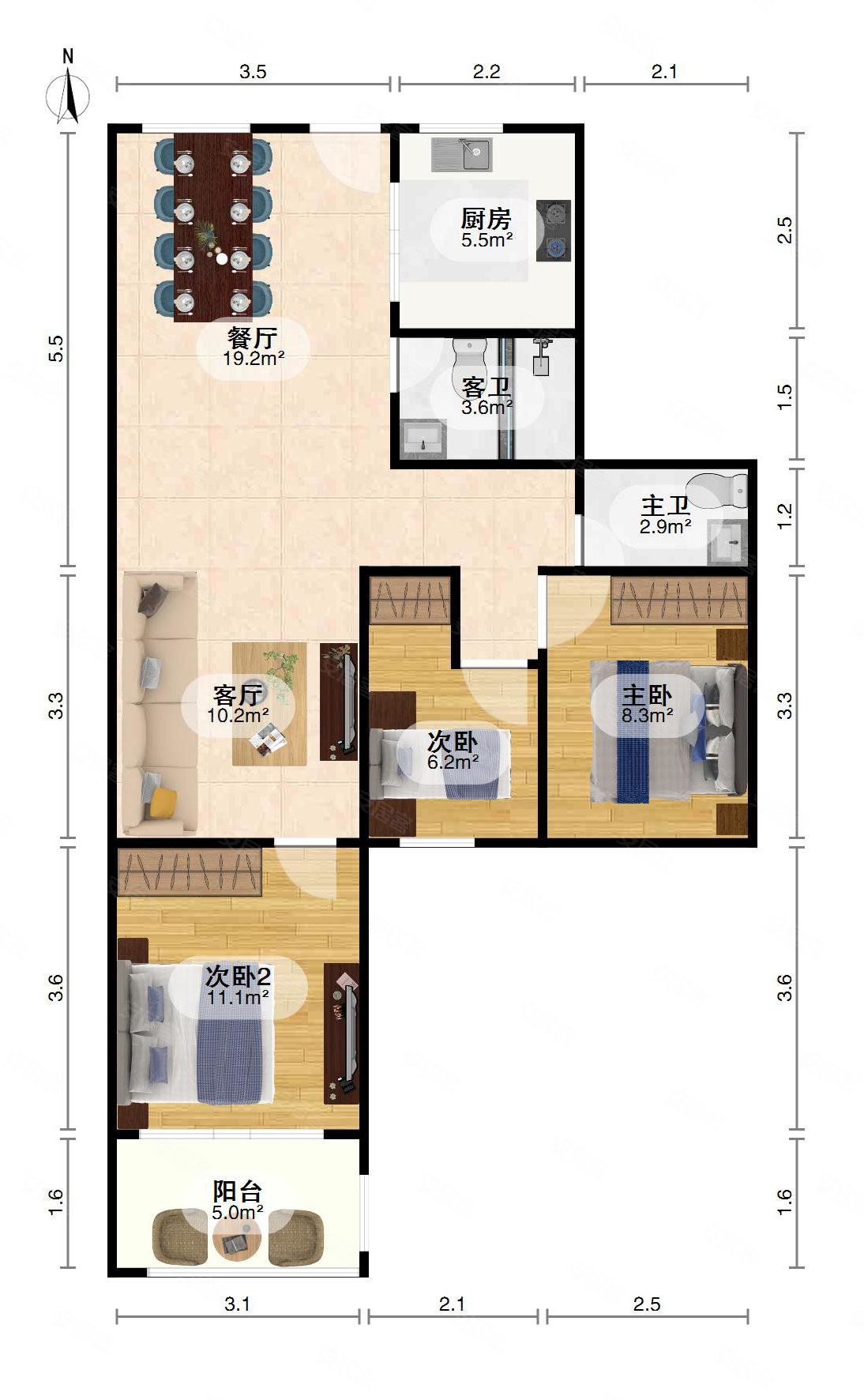 银色星座3室2厅2卫111.81㎡南北119.8万