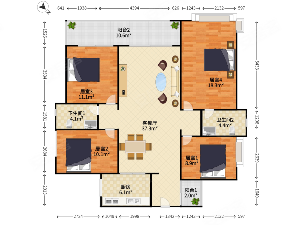 前排飞机户型,直看高尔夫湖景大四房,万科柏悦湾二手房,138万,4室2厅