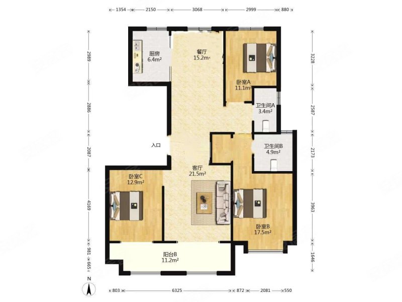 中建昆明澜庭2期3室2厅2卫139.92㎡南北220万