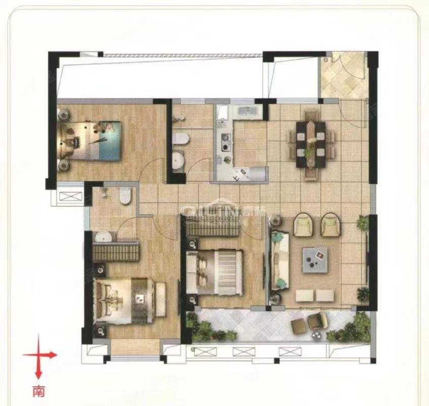 利通塘北壹号3室2厅2卫118㎡南北130万