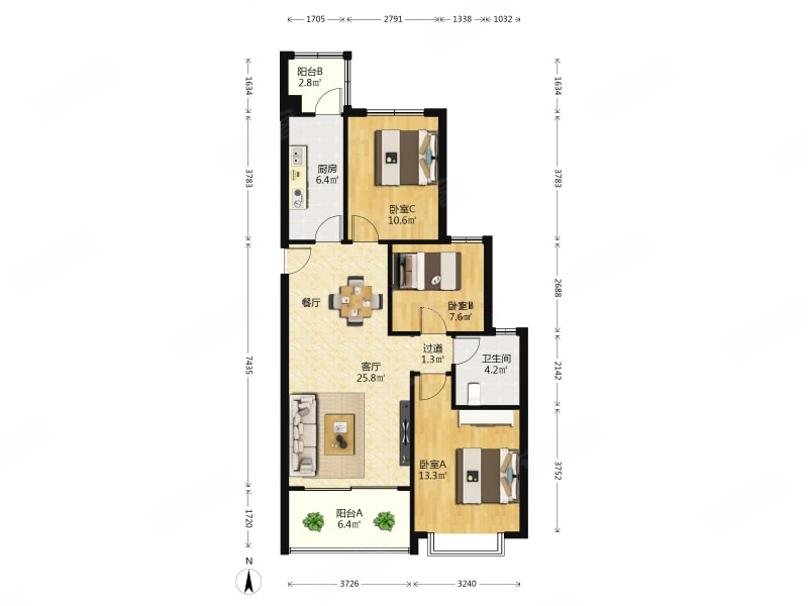 恒大御峰3室1厅11184平