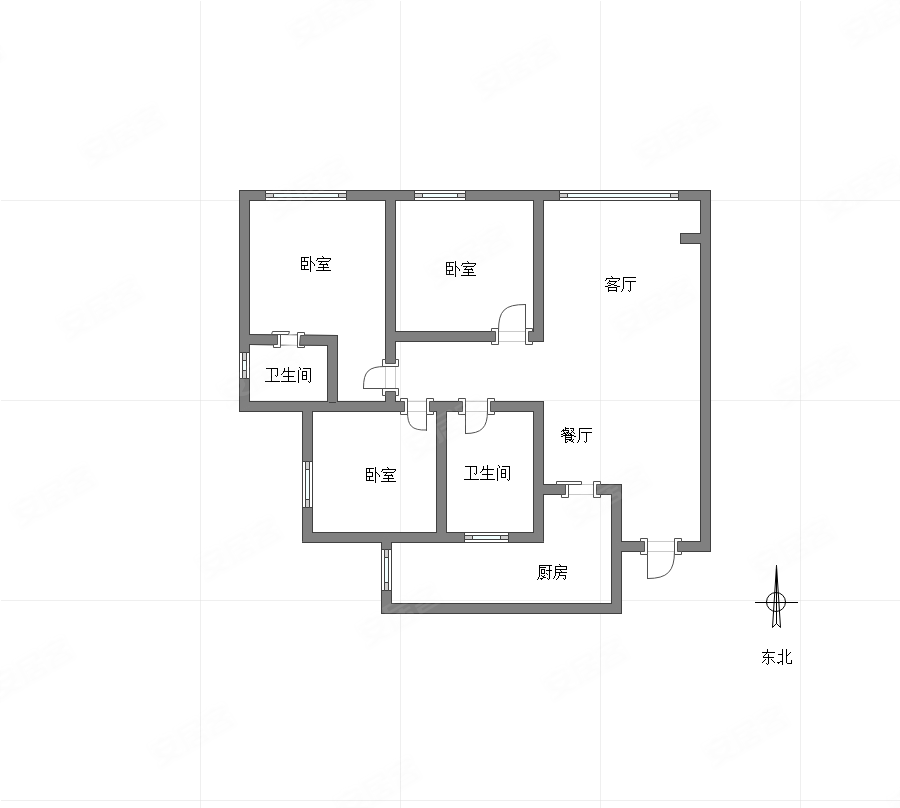 龙桥花苑四组团3室2厅2卫100㎡东北62万