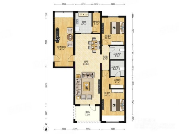 富力丹麦小镇(D区公寓住宅)3室2厅2卫129.91㎡南北335万