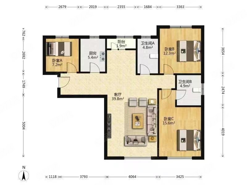 招商依水郡3室2厅2卫137㎡南125万