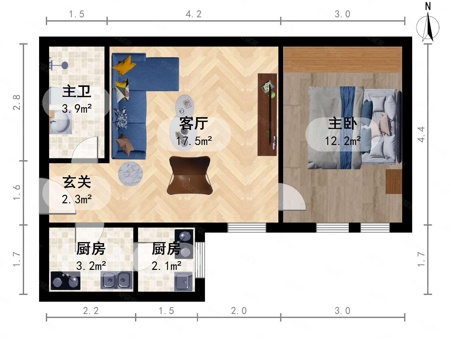 煦园新居1室1厅1卫59.22㎡东南243万