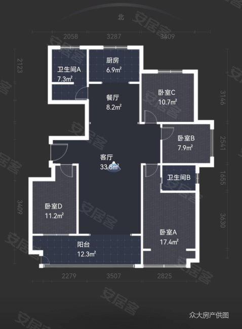 史丹利十里江湾4室2厅2卫150㎡南北89.9万