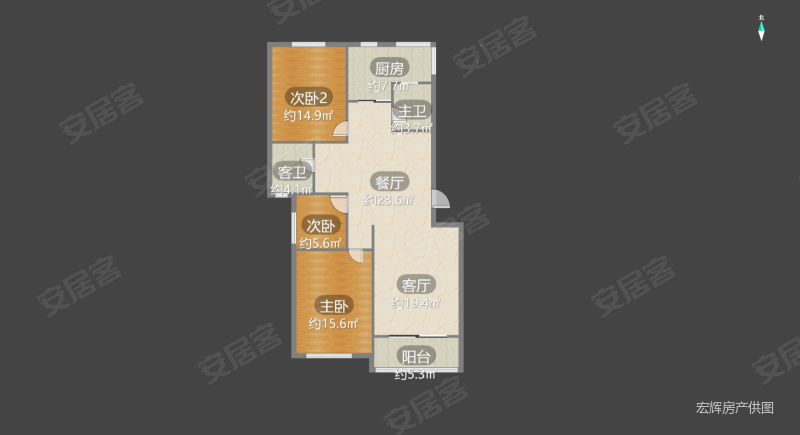 景舒苑四村3室2厅2卫123.25㎡南北400万