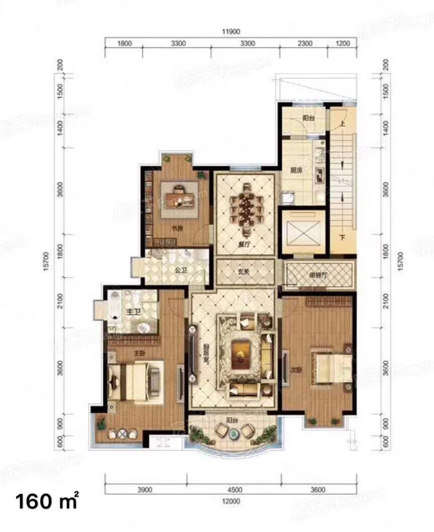 昊元上品3室2厅2卫163㎡南北137万