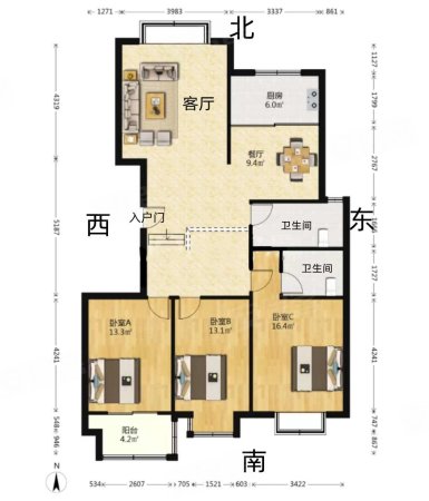 帝景苑3室2厅2卫143㎡南北126万