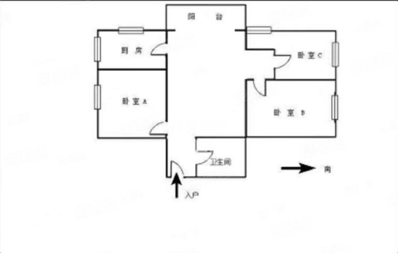 华星大厦3室2厅2卫90.82㎡南北348万