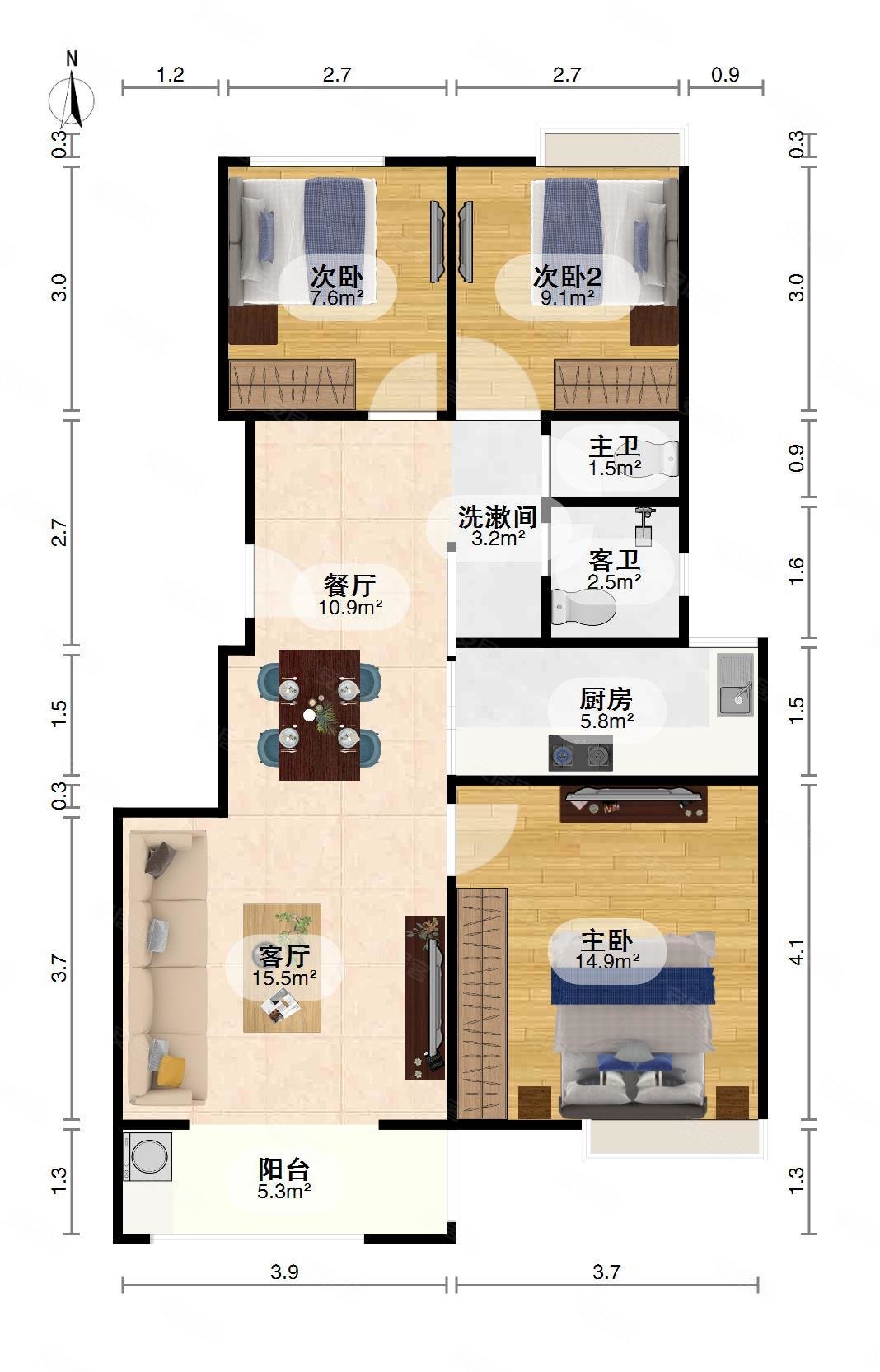 融科花满庭3室2厅2卫89.31㎡南北118万