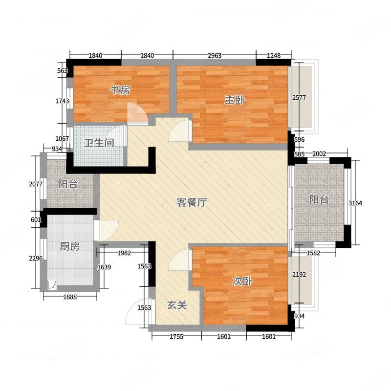 万科金域国际3室2厅1卫88.45㎡南北81万